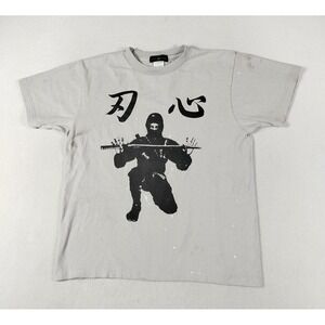 Ninja Japan Shirt Mens Medium Gray Kanji Graphic Tee‎ Martial Arts Ninja Paint